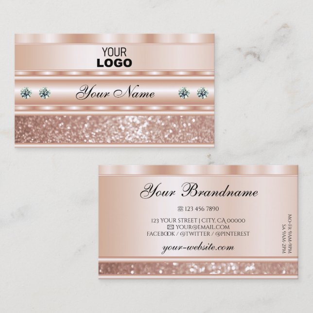 Blickfang Rose Goldener Glitzer mit Logo Visitenkarte (Vorne/Hinten)