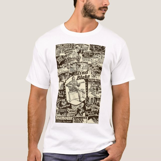 Blind Blake auf Paramount Records Collage T-Shirt (Vorderseite)