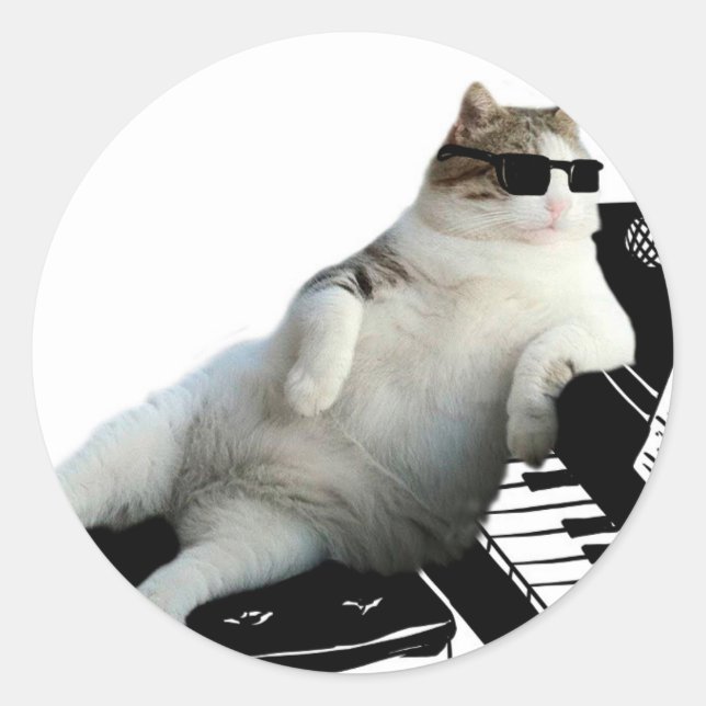 Blinder Katzenpianist Runder Aufkleber (Vorderseite)