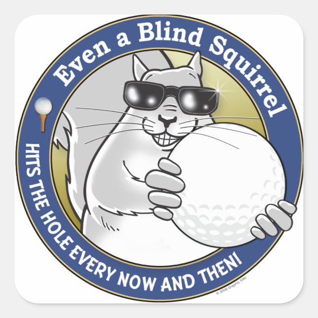 Blinder Squirrel Golf Quadratischer Aufkleber (Vorderseite)