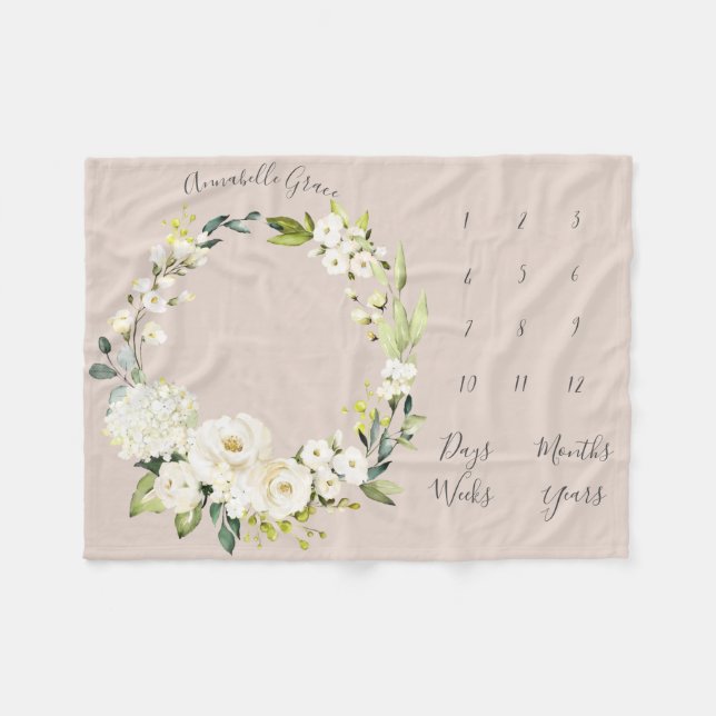Blindpink Blumenstrauß Monatlicher Baby Milestone Fleecedecke (Vorderseite (Horizontal))