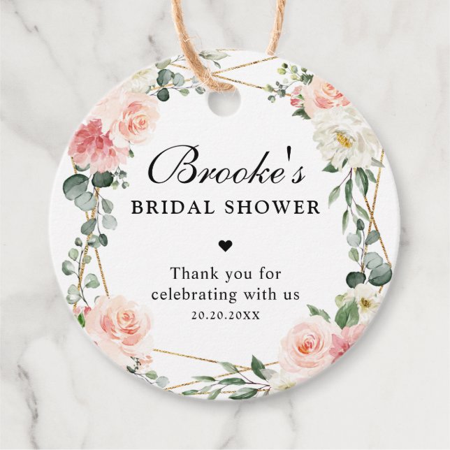 Blindpink Floral Gold Brautparty Vielen Dank Geschenkanhänger (Vorderseite)