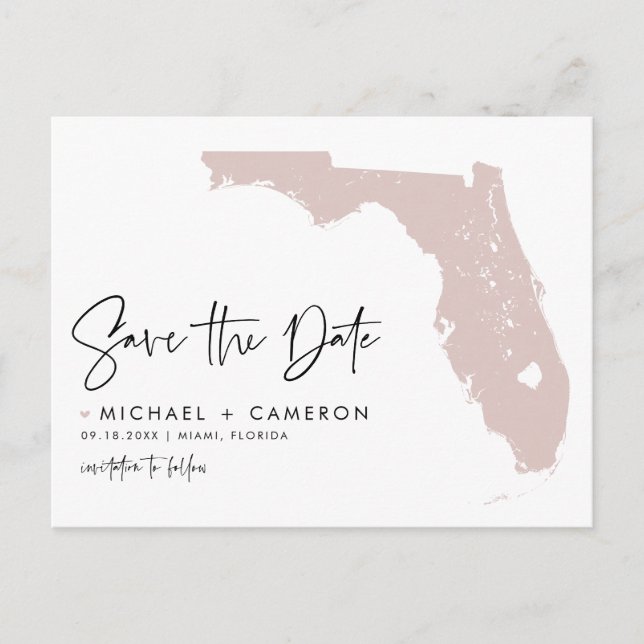 Blindpink Florida Karte Modern Script Save the Dat (Vorderseite)