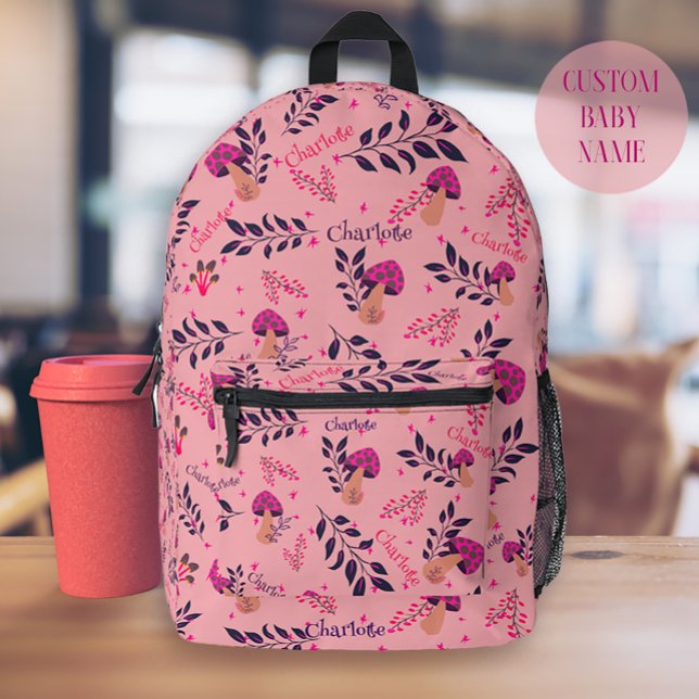 Blindpink Funny Mushrooms Baby Individuelle Name Bedruckter Rucksack (Mushrooms Pattern with Customizable Baby Name)