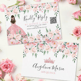 Blindrosa Blütenblättrige Quinceanera QR-UAWG RSVP Karte