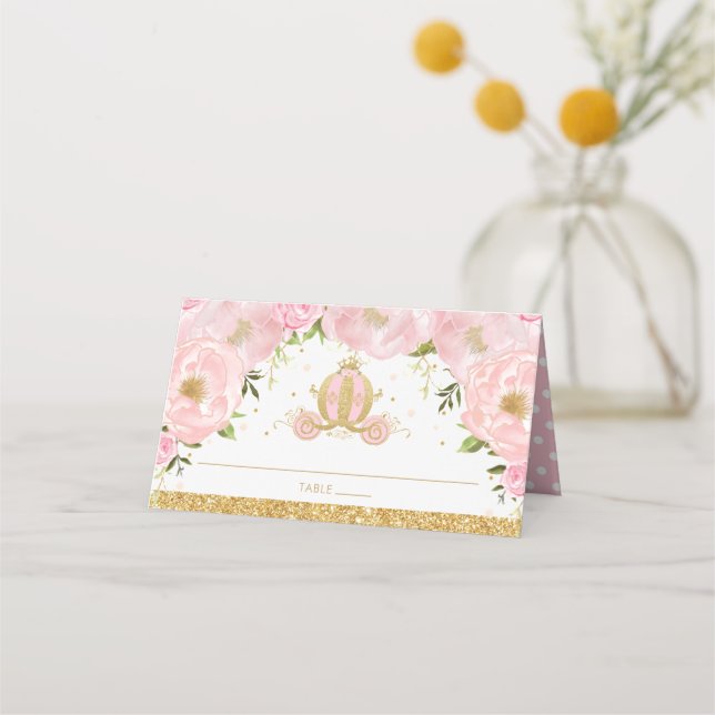 Blindrosa Floral Princess Carriage Guest Name Platzkarte (Vorderseite)