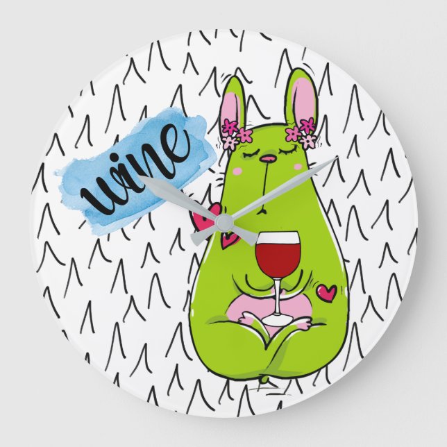 Blindwein Yoga Meditation lustiger Cartoon Grün Große Wanduhr (Vorderseite)