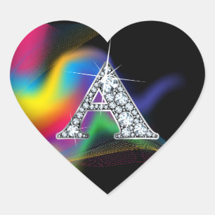 Bling "A" en diamant sur Sticker en arc-en-ciel