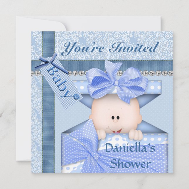 Bling & ADORABLE Baby shower Invitation GARÇON (Devant)
