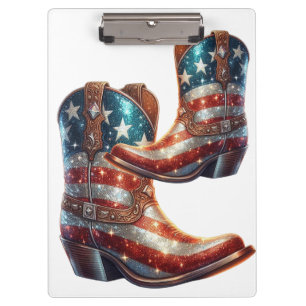 Bling American Flag Cowboy Boots Klemmbrett