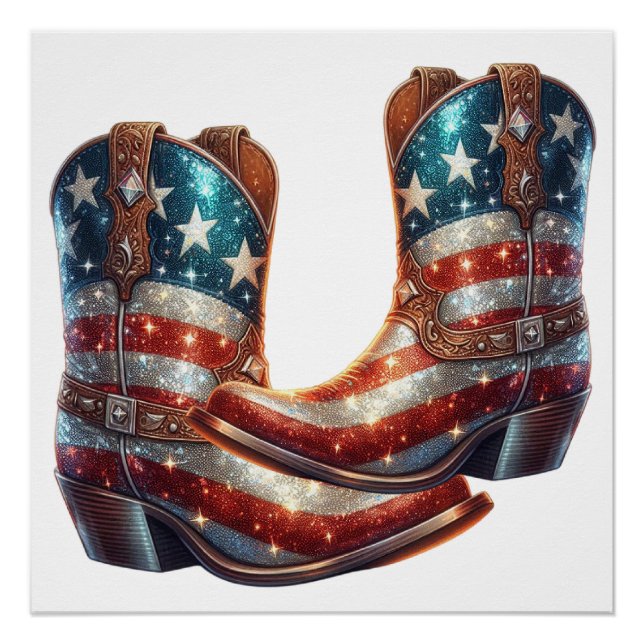 Bling American Flag Cowboy Boots Poster (Vorderseite)