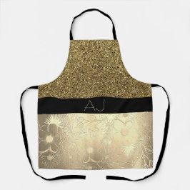 Bling Bling Gold Glitzer und Black Floral Initiale Schürze