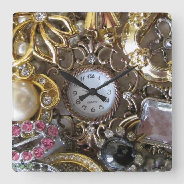 bling bling jewelry collection quadratische wanduhr (Vorderseite)