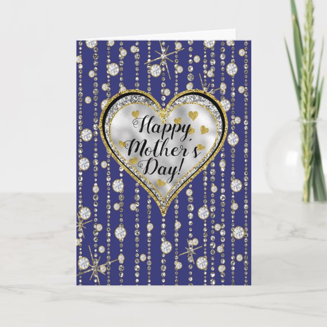Bling Blue Card mit kaskadierenden Diamanten! Karte (Vorderseite)