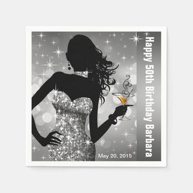 Bling Bombshell Sparkle Birthday Party | silber Serviette (Vorderseite)