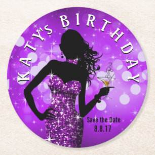 Bling Bombshell Sparkle Save the Date Violette Runder Pappuntersetzer
