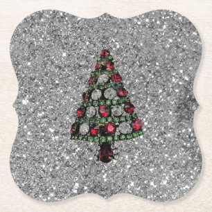 Bling Christmas Tree Silver Glitzer Paper Unterset Untersetzer