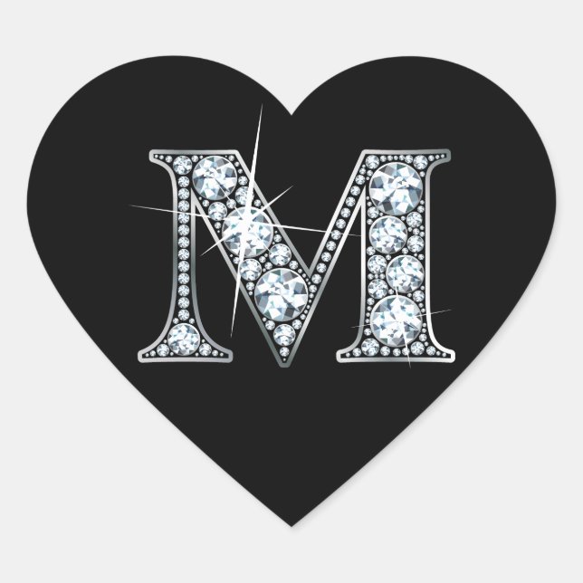 Bling diamant "M" sur Sticker Coeur Noir (Devant)