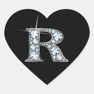 Bling diamant "R" sur Sticker Coeur Noir