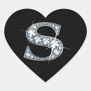 Bling diamant "R" sur Sticker Coeur Noir