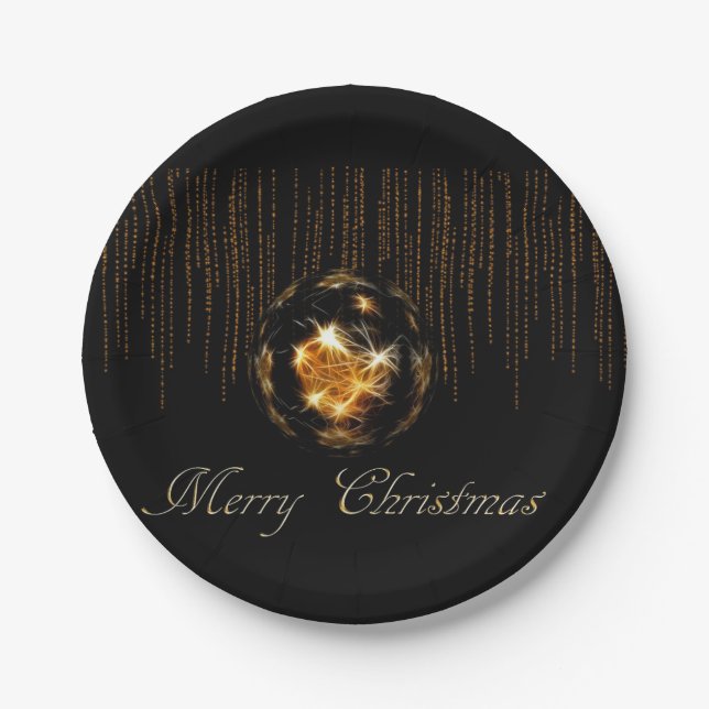 Bling Frohe Weihnachten Schwarz und Gold Pappteller (Vorderseite)