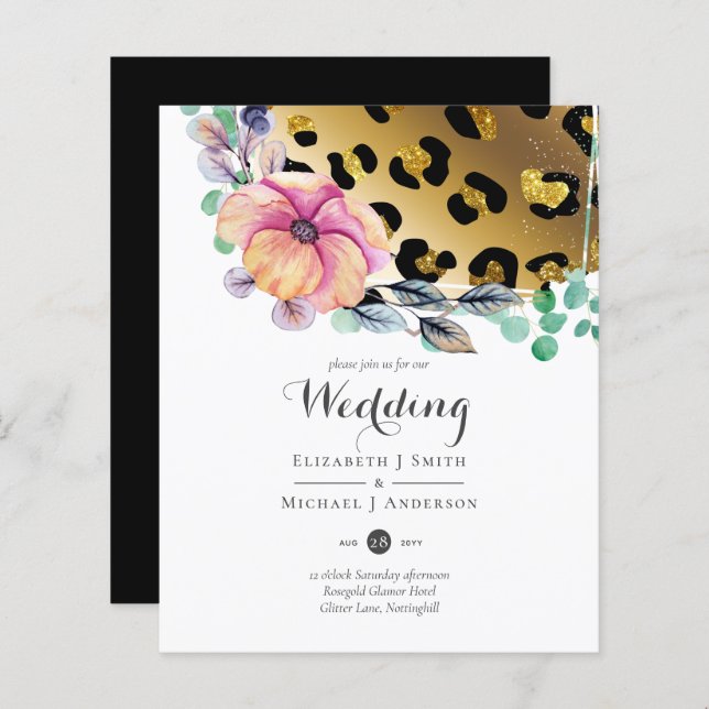 Bling Girly Glam Leopard Print Pink Gold Wedding (Vorne/Hinten)