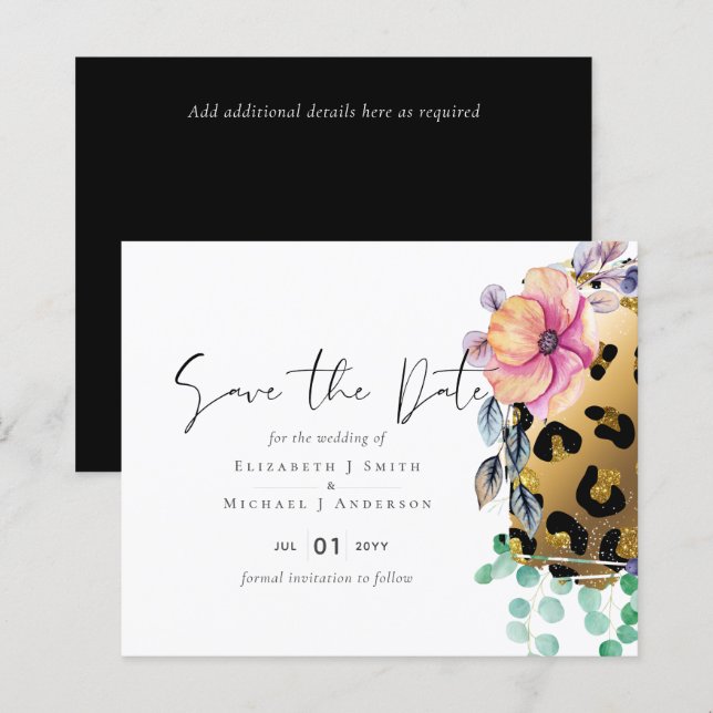 Bling Girly Glam Leopard Print Pink Gold Wedding (Vorne/Hinten)