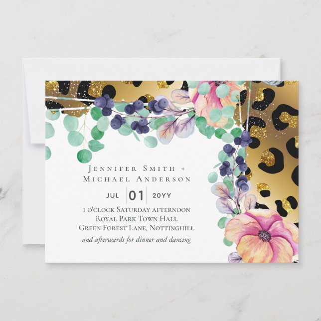 Bling Girly Glam Leopard Print Pink Gold Wedding (Vorderseite)