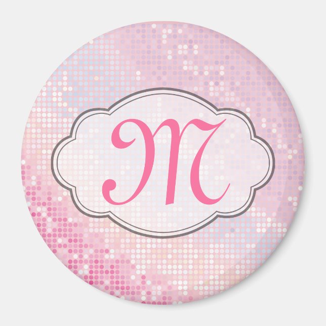 Bling Glitzer Girly Pink Monogram Initial Magnet (Vorne)