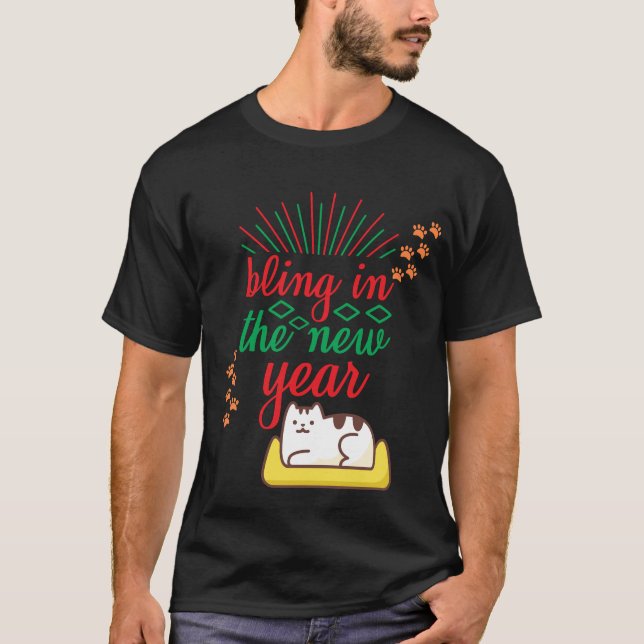 Bling in der Neujahrskatze auf dem Sofa T-Shirt (Vorderseite)