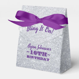 Bling it on Silver Glitzern Lila Sweet 16 Geschenkschachtel