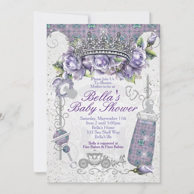 Bling Jewel Floral Baby Shower Einladungen (Vorderseite)