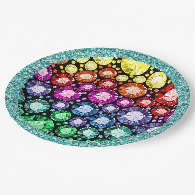 Bling Jewel Images Party Goods Pappteller (Schrägansicht)