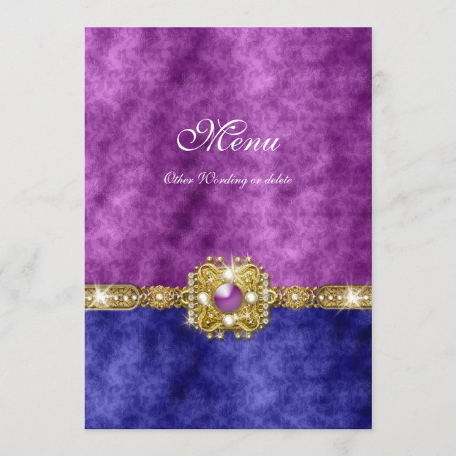 bling Mode des lila blauen Damastes des Menüs Menükarte (Vorderseite)