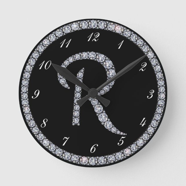 Bling Ringuhr r-Monogramms Runde Wanduhr (Vorderseite)