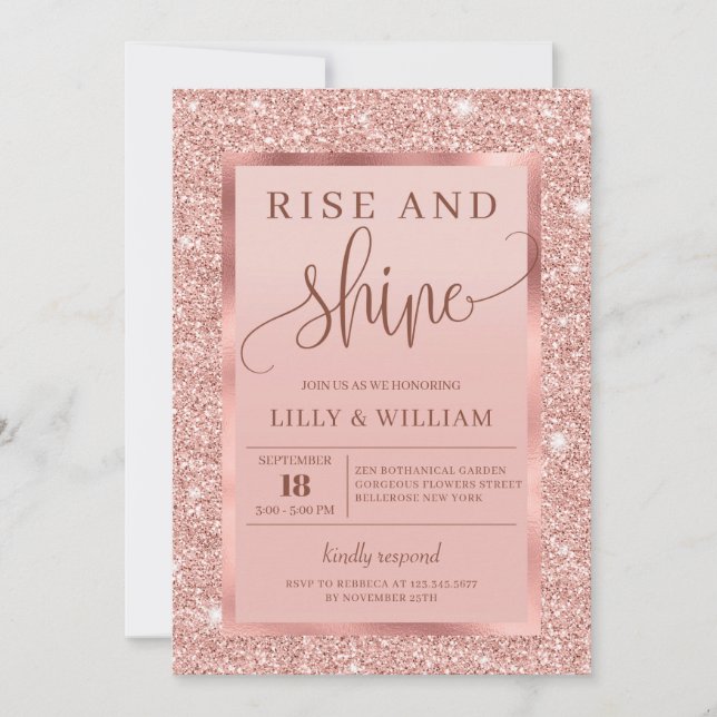 Bling Rose Gold Hochzeitsbrunch Aufstieg und Glanz Einladung (Vorderseite)