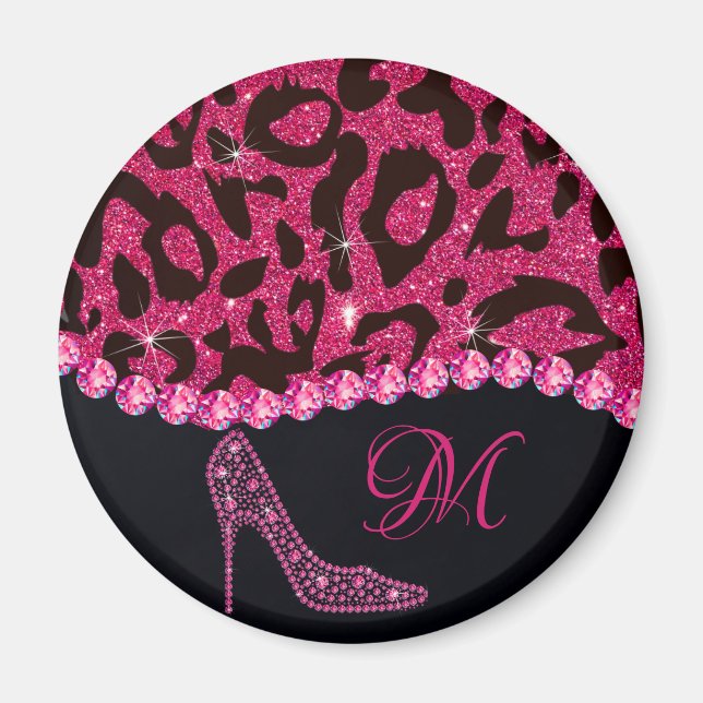 Bling Sparkle Diamond Glitzer Leopard Pink Magnet (Vorne)