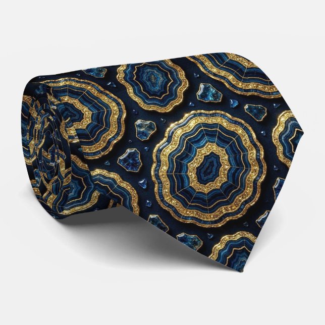 Bling & Sparkle | Navy Blau + Gold Geode Schlips Krawatte (Gerollt)