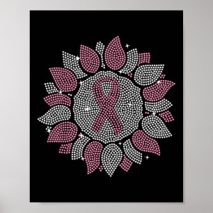 Bling Sunflower Pink Ribbon Brustkrebs Auswarenes Poster