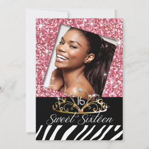 Bling Tiara Zebra Sweet 16 Geburtstagsfeier Einladung
