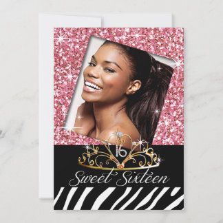 Bling Tiara Zebra Sweet 16 Geburtstagsfeier Einladung