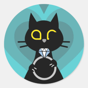 BLING WINK – Purrrfecte Verlobung Schwarzer Katze  Runder Aufkleber