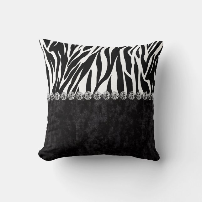 Bling Zebradruckschwarz-Samtdiamant Kissen (Vorderseite)