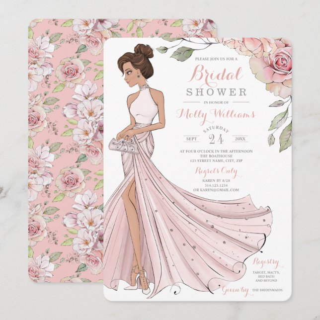 Blingy Brünett Bride Brautparty Einladung (Vorne/Hinten)