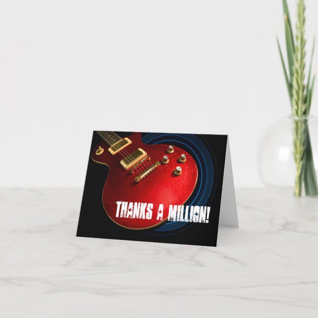 Blingy Red Guitar Danke-Card | Rock and Roll Dankeskarte (Vorderseite)