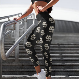 Blingy Silver Dollar Sign Yoga Capri Leggings
