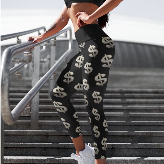 Blingy Silver Dollar Sign Yoga Capri Leggings (Von Creator hochgeladen)