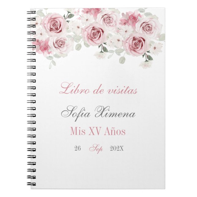 Blink Pink Floral Gästebuch Quinceañera Notizblock (Vorderseite)