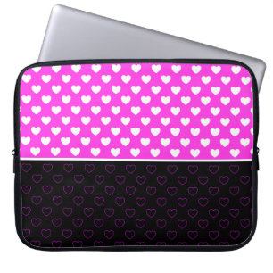 Blinkendes, rosa, schwarz-weißes Herz Muster Girli Laptopschutzhülle