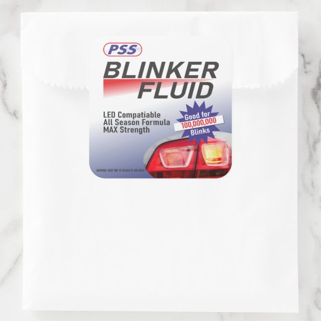 Blinker Fluid Aufkleber, benutzt, um Leute zu pran Quadratischer Aufkleber (Tasche)